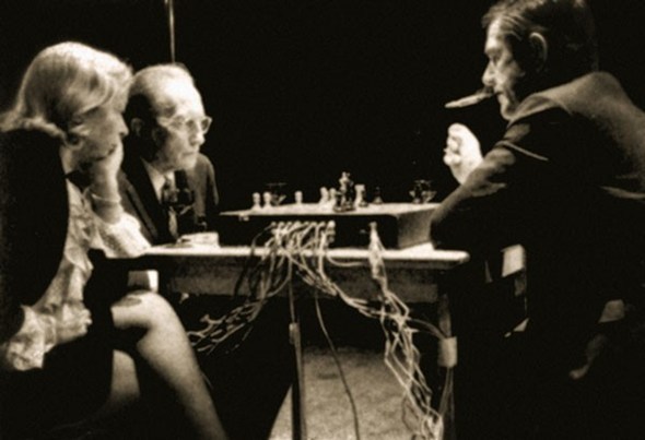 Marcel Duchamp mit Teeny Duchamp und John Cage